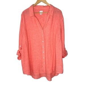 Sigrid Olsen Women's Size 3X Orange Button Front Blouse  100% Linen